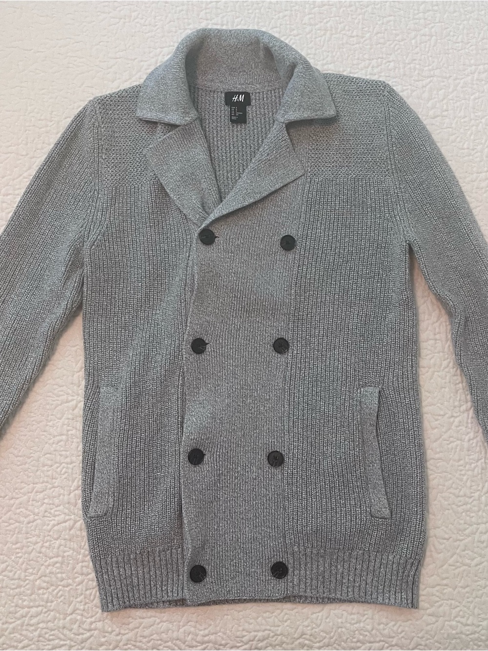 H&M Men's Light Gray Double-Breasted Shawl Collar Cardigan
